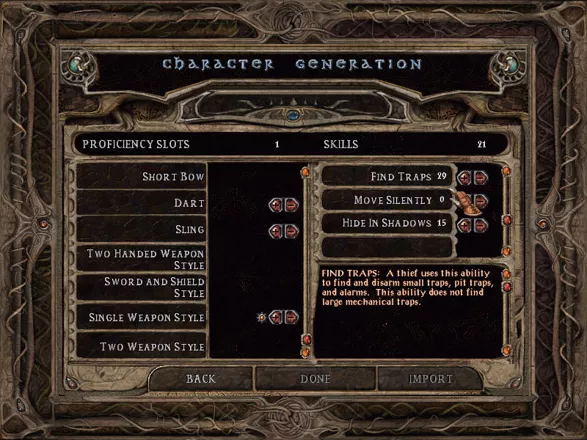 Baldur&#x27;s Gate II: Shadows of Amn Windows Character creation. Trying to create a Monk here; going through weapon proficiencies and special abilities
