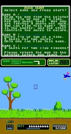 VS. Duck Hunt Arcade Shoot the duck.
