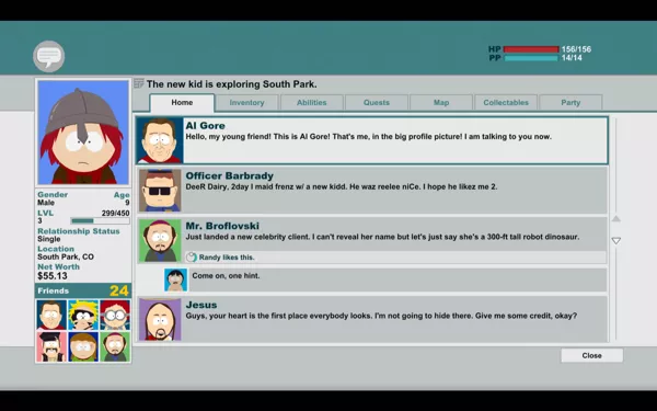 South Park: The Stick of Truth Windows The Facebook-like wall with messages from friends