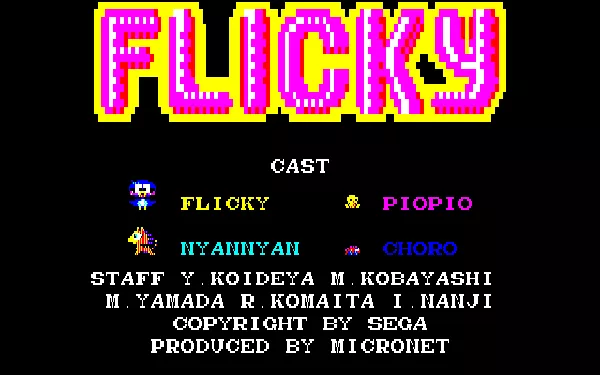 Flicky Sharp X1 Title screen
