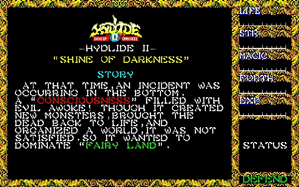 Hydlide II: Shine of Darkness Sharp X1 Story