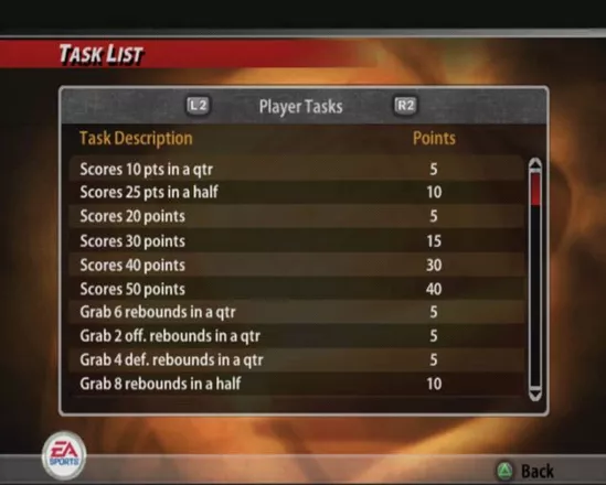 NBA Live 2005 PlayStation 2 These are some of the player objectives. Points are used in the NBA Store that&#x27;s part of the &#x27;My NBA&#x27; option