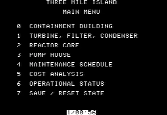Three Mile Island Apple II The main menu