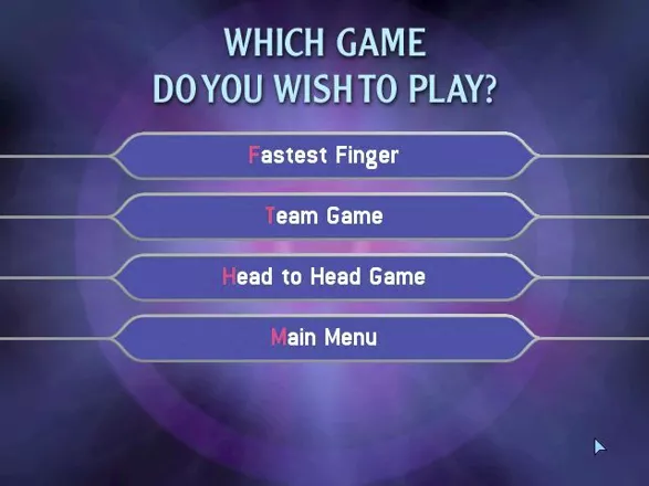Who Wants to Be a Millionaire: Junior Windows These are the game options available when multiple players are taking part