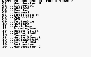 Champions! Amstrad CPC Select your team.