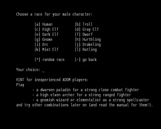 Ancient Domains of Mystery Windows Character creation - Choosing a race.