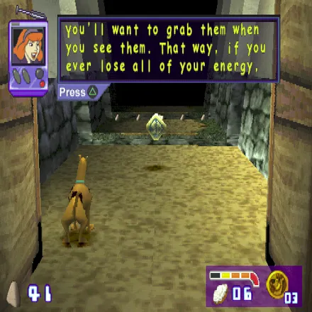 Scooby-Doo and the Cyber Chase PlayStation The first level plays like a tutorial with lots of important but nevertheless annoying messages disrupting play. This is what a checkpoint looks like and it&#x27;s just before a deadly river jump