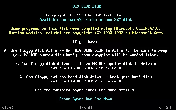 Big Blue Disk #26 DOS Opening instructions