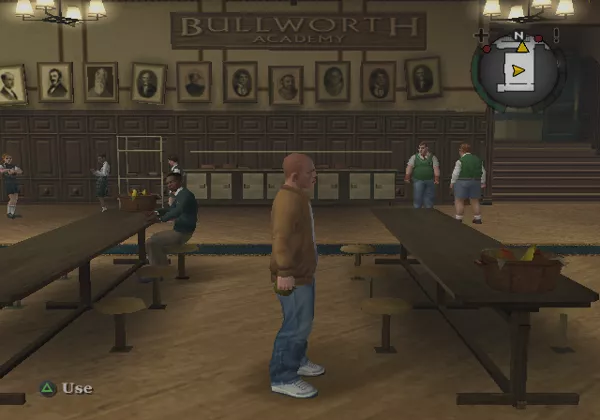 Bully PlayStation 2 Cafeteria. Eat, hang with students, enjoy the art...