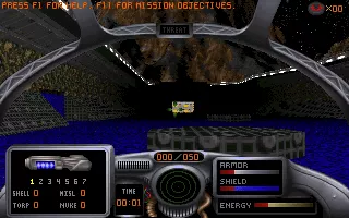 Radix: Beyond the Void DOS And this is the start of Episode 1 Mission 1 in v1.1. Also  notice that the crosshair is now green unless an enemy is targeted.