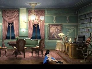 Final Fantasy VIII PlayStation Lovely art, cozy enveloping atmosphere in indoor areas, and Rinoa sitting on the floor, tired...