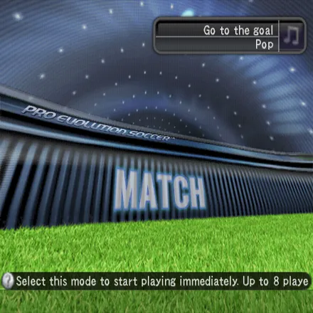 PES 2008: Pro Evolution Soccer PlayStation 2 This is the main menu. Up/down changed the option to either Match, Master League, World Tour, Community, League, Cup, Selection Match, Network, Training, Edit, Gallery or System Settings
