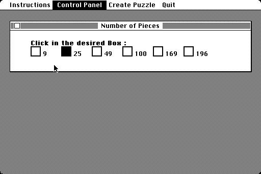MacPuzzle Macintosh Number of pieces option