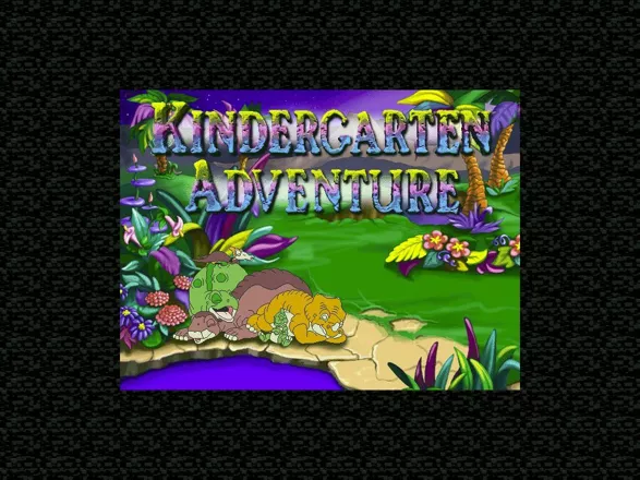 The Land Before Time: Kindergarten Adventure Windows The title screen. The game plays in a small window and fills the surrounding space with this grey pattern.