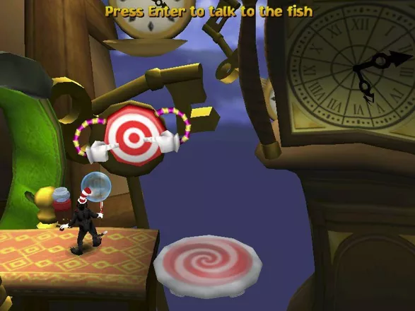 Dr. Seuss&#x27; The Cat in the Hat Windows The cat cannot progress until he&#x27;s shot the target. Early in the game the Fish insists on giving pieces of advice, but listening to him is optional