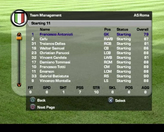 FIFA Soccer 2003 PlayStation 2 Playing a new season. This is the first of the team management screens selecting the starting line-up, the next screen deals with the team&#x27;s formation