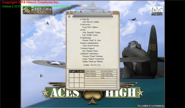 Aces High Windows Main menu (version 2.32)