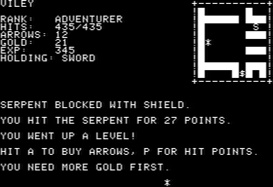 The Caverns of Freitag Apple II Leveled up... and exchanged some gold for a handful of fine hit points.