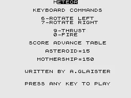 Asteroids ZX81 Title Screen.