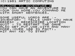 Adventure A ZX81 Title Screen.