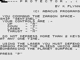 Protector ZX81 Title Screen.
