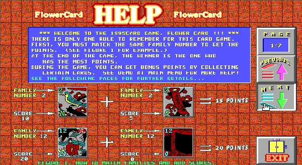 1995Card+ DOS The game&#x27;s help screens explain the card combinations that score points