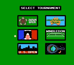 Family Tennis NES Selecting the tournament, notice the &#x22;Winbledon&#x22; typo