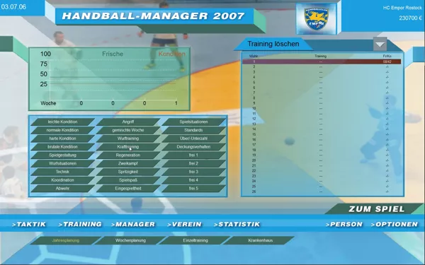 Handball Manager 2007: World Edition Windows training screen
