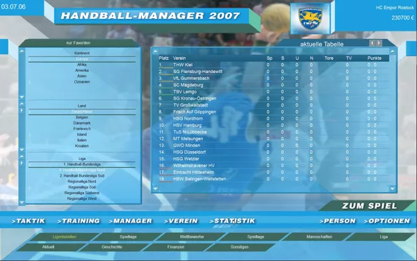 Handball Manager 2007: World Edition Windows statistic screen