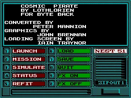 Cosmic Pirate ZX Spectrum Main Menu