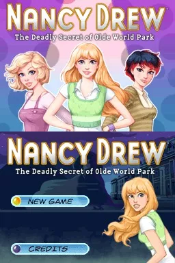 Nancy Drew: The Deadly Secret of Olde World Park Nintendo DS Main menu.