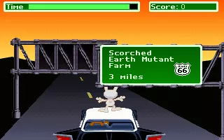 Sam &#x26; Max: Hit the Road DOS A minigame: jump over obstacles and steer the car to avoid them!