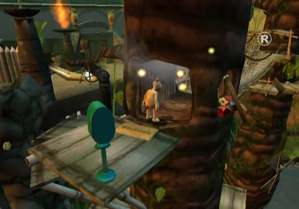 Wallace &#x26; Gromit in Project Zoo GameCube Gromit busts down a door.