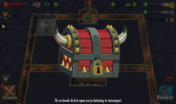 Dungeon Keeper Android Treasure chests provide rewards (Dutch version).