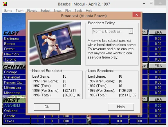 Baseball Mogul Windows Broadcast data