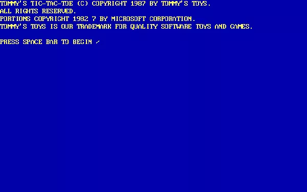 This is the first screen the player sees.
Most, if not all, of Tommy's shareware games start in the same way