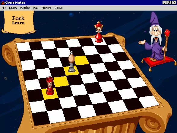 Chess Mates Windows Continuing from the previous screenshot, a &#x27;fork&#x27; in chess terms arises when two pieces are threatened at the same time - the result in this case being that the King must move and the Queen is lost
