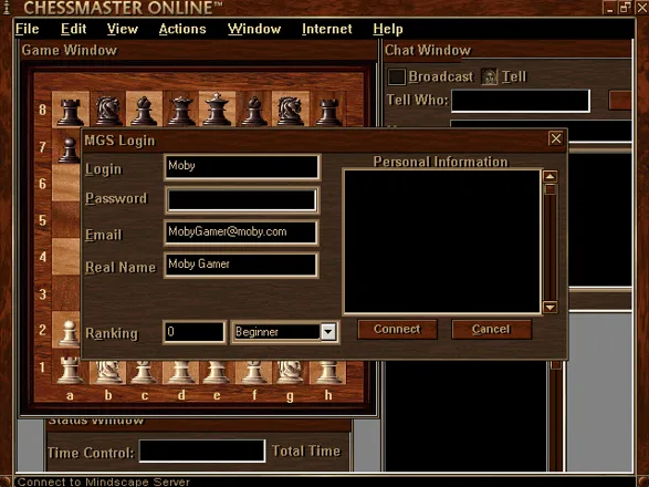 When the game starts up the player is prompted to enter their details. This is not compulsory as the player can also connect via the Internet option in the menu bar
Beta release