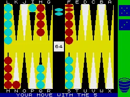 Backgammon ZX Spectrum Game in progress