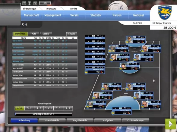 Handball Manager 2010 Windows tactic screen