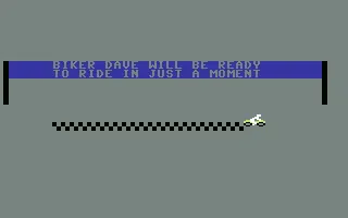Biker Dave Commodore 64 Loading screen (with Dave&#x27;s skid marks as the progress bar)