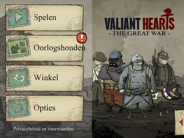 Valiant Hearts: The Great War iPad Main menu