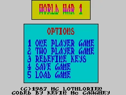 World War I ZX Spectrum Main menu