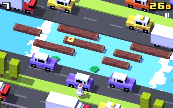 Crossy Road Android There are some logs up ahead with a coin.