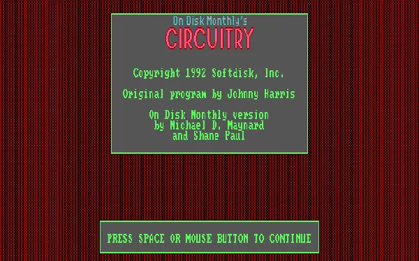 On Disk Monthly&#x27;s Circuitry DOS Title screen