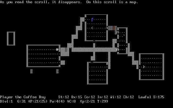 NetHack-- DOS Found a map scroll playing as the Officer (v3.0.10).