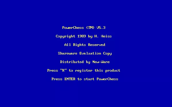 PowerChess DOS The game&#x27;s title screen

Shareware version