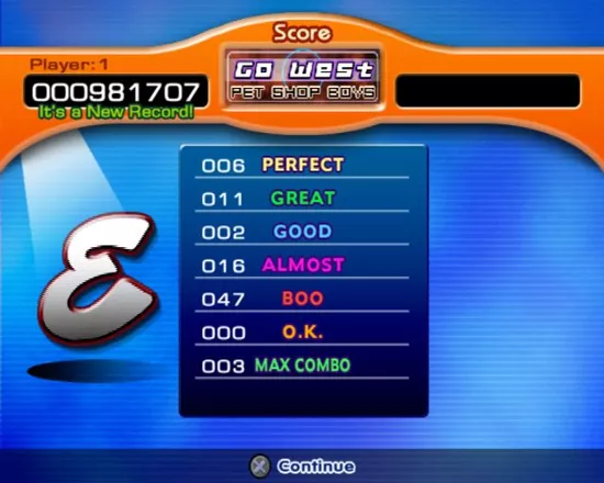 Dancing Stage Fusion PlayStation 2 The score from the end of the first stage, the same screens are used in all three stages.
Scores come in two phases, the second phase is higher and  seems to have bonus points added