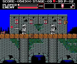 Vampire Killer MSX Fighting against bone pillar. I just took damage, that&#x27;s why protagonist&#x27;s sprite is not fully visible