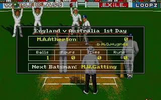 Battle for the Ashes DOS Whenever a cricketer is bowled out the game displays the player statistics before the next batsman takes the field